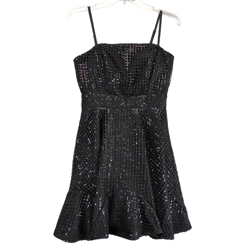 Violet Weekend Fit & Flare Babydoll Dress Jr Sz 5/6 Black Sequin Party Glam Y2K